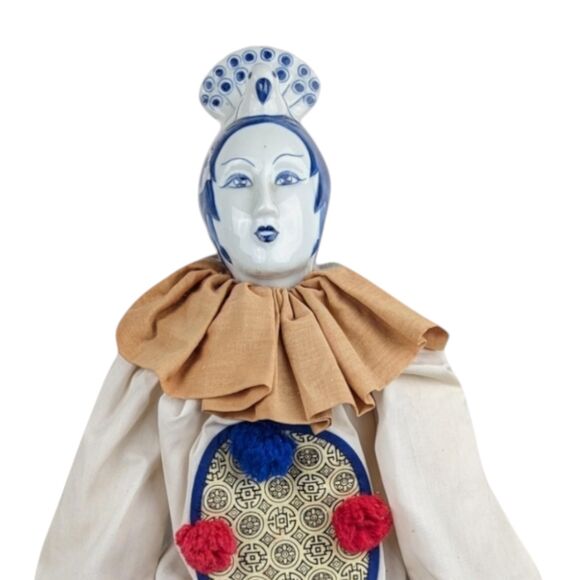 Vintage Chinese Opera Doll: Blue & White Porcelain, 24 Inch with Stand - Picture 7 of 8